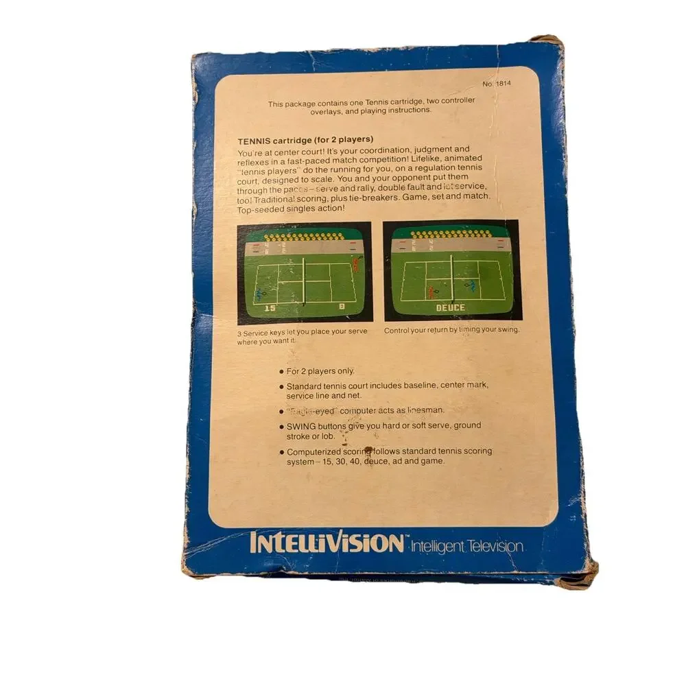 Vintage Intellivision TENNIS Video Game 1980 CIB Box Manual Overlays Mattel 3537